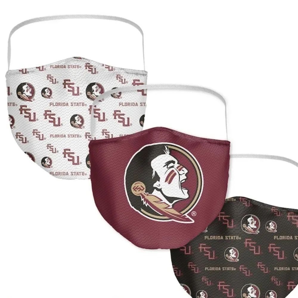 New in Package FSU Florida State Seminoles Face Covering Mask Masks Set of 3